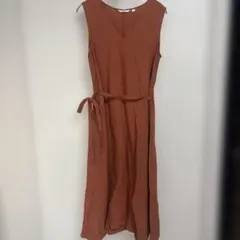 ユニクロ　UNIQLO Vネック ノースリーブ ワンピース L オレンジ