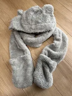 くま耳　フード　ファー　ポケット付き　マフラー