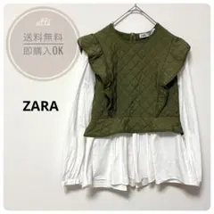 完売品　ZARA キルティングベスト コンビトップ ス　異素材　パフスリーブ　S