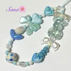 携帯ストラップ　ビーズ　ストラップ　キーホルダー　韓国　推し活　水色　103