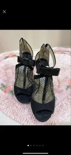 JIMMY CHOO メッシュリボンオープントゥハイヒール