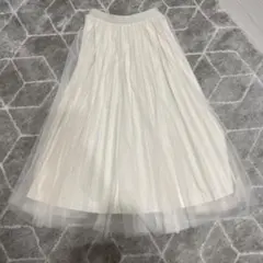 チュール プリーツ ロングスカート ホワイト ラメ