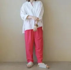 jsluxe ☆ シアサッカーイージーテーパーパンツ