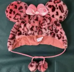 ディズニー　ファンキャップ　ミニー　ヒョウ柄　ピンク　廃盤　ビジュー　ポンポン