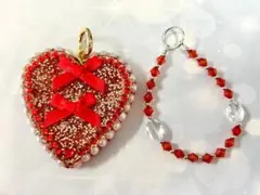 ハンドメイド レジン製ハート型赤いチャーム・ストラップ 推し活 ２個セット