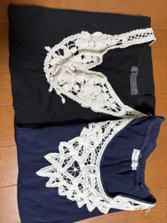 レース装飾 半袖Tシャツ 2枚セット