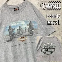 【レアL☆USA製90s】ハーレーダビットソン 刺繍両面プリントTシャツ グレー