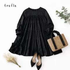@【Fくらい】trefle ティアード 長袖 フレア ワンピース 黒のサムネイル