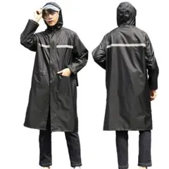レインコート レインウェア M 男女兼用 フード付き ブラック 雨具 反射板