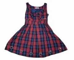 【AnkRouge】レッド×ネイビー チェック ノースリーブワンピース　ハート