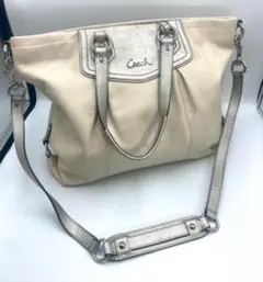 COACH コーチ 2WAY トート ショルダーバッグ レザー ベージュ