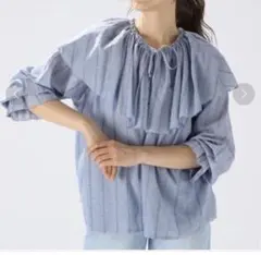 【美品】ニコアンド niko and… コットン フリルブラウス シャツ ブルー