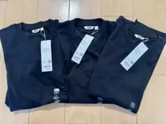 【新品】UNIQLO Uエアリズムコットンクルーネック長袖Tシャツブラック3枚組