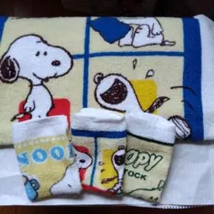 スヌーピーバスタオルとハンドタオル　３枚セット 　　　レトロ