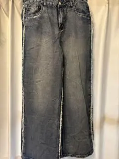 処分間近フリンジ付きワイドレッグデニムパンツ