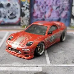 トミカ改造 マツダ RX7 ドリ車仕様 フルエアロ 赤 深リムホット