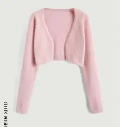 SHEIN MOD クロップ ファジーダスター カーディガン ピンク