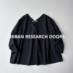 アーバンリサーチドアーズ　コットンフレアブラウス　ネイビー　フリー　日本製
