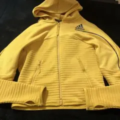 XS adidas イエロー ジップアップパーカー