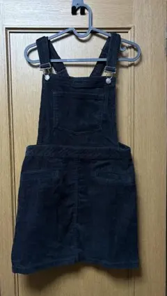 黒 コーデュロイ オーバーオールミニスカート