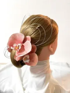 胡蝶蘭髪飾り　ピンク　髪飾り　成人式　振袖髪飾り　振袖　ブライダル　着物　水引