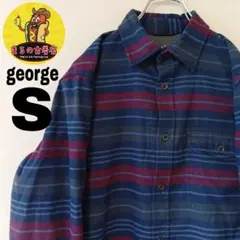 USA古着 george　ネルシャツS　ネイビーワインレッド　チェック