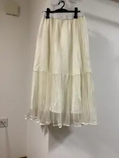 I*！様 未使用品　アイボリーチュールプリーツスカート　LL