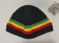 ハンドメイド　ビーニー　ニット帽　クロシェハットクラッシャーハット　ラスタカラー