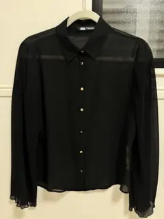 ZARA ブラック シースルー長袖シャツ