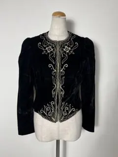 J81 used vintage ベロア 装飾 ノーカラー ジャケット トップス