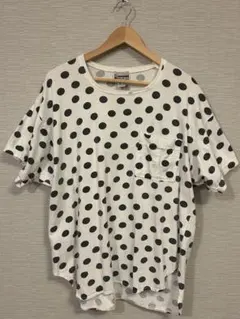 90s ドット柄 Tシャツ 白×黒 L