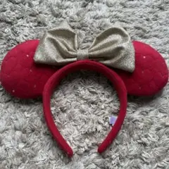 ディズニー ミニー カチューシャ 赤×ゴールド リボン TDR 限定