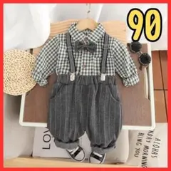 【特別な日に】90 グリーン チェック フォーマル 男の子 子供服 ベビー入園式