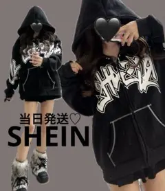 当日発送♡SHEINグラフィックプリント ブラック フード付きパーカー