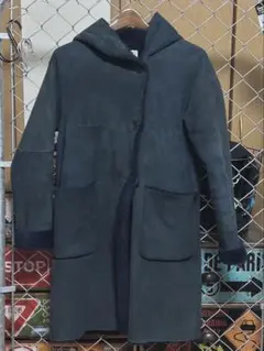 ニコルソン&ニコルソン　フード付きムートンコート　ネイビー