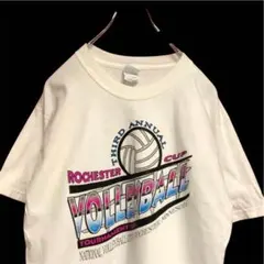 US古着 ロゴTシャツ 白T アメカジ 両面プリント USA バレーボール 夏