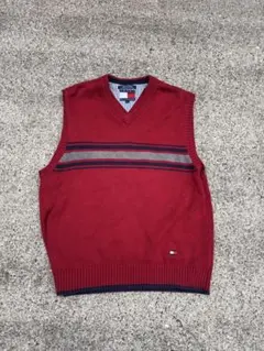 TOMMY HILFIGER ニットベスト 赤 Vネック90s古着vintage