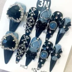 ネイルチップ　ギャル　y2k 地雷系　量産系　ゴスロリ　推し活　ブルー　青