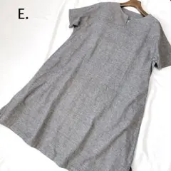 イードット　綿ワンピース　チュニック　半袖　ゆったり　霜降りグレー