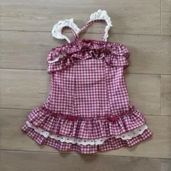 メゾピアノ　女の子用ワンピース水着 赤と白ギンガムチェック