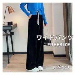 裏起毛 レディース ワイド ストレート パンツ ブラック Ｆサイズ