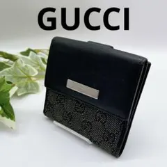 GUCCI グッチ 二つ折り財布 GG柄 キャンバス レザー ブラック