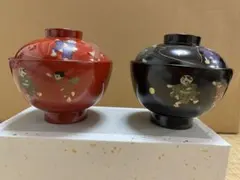 【極美品】越前漆器 夫婦椀 吸物椀 2客セット 伝統工芸童子蒔絵 手塗り漆