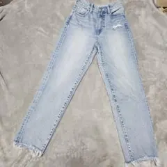 【美品】rienda ライトブルー ダメージ加工ストレートジーンズ　25インチ