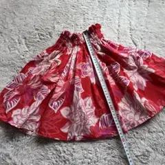 フラダンスパウスカート ケイキ　赤ピンク花柄　37センチ