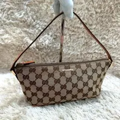 【美品】グッチ アクセサリーポーチ ブラウン キャンバス GG柄 レディース