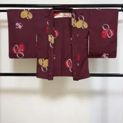 ■E5674■未使用品■正絹■葡萄色　花柄　袷　お召　羽織■丈77　裄64