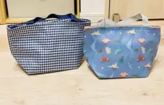 新品　2個　ギンガムチェック 恐竜　保冷バッグ お弁当バッグ ファスナー付