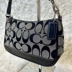 コーチ アクセサリーポーチ キャンバス レザー ブラック チャーム付 6094