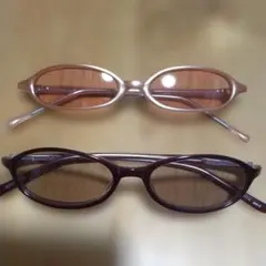 ブラウン オーバル サングラス 2点セット 細めデザイン レトロ